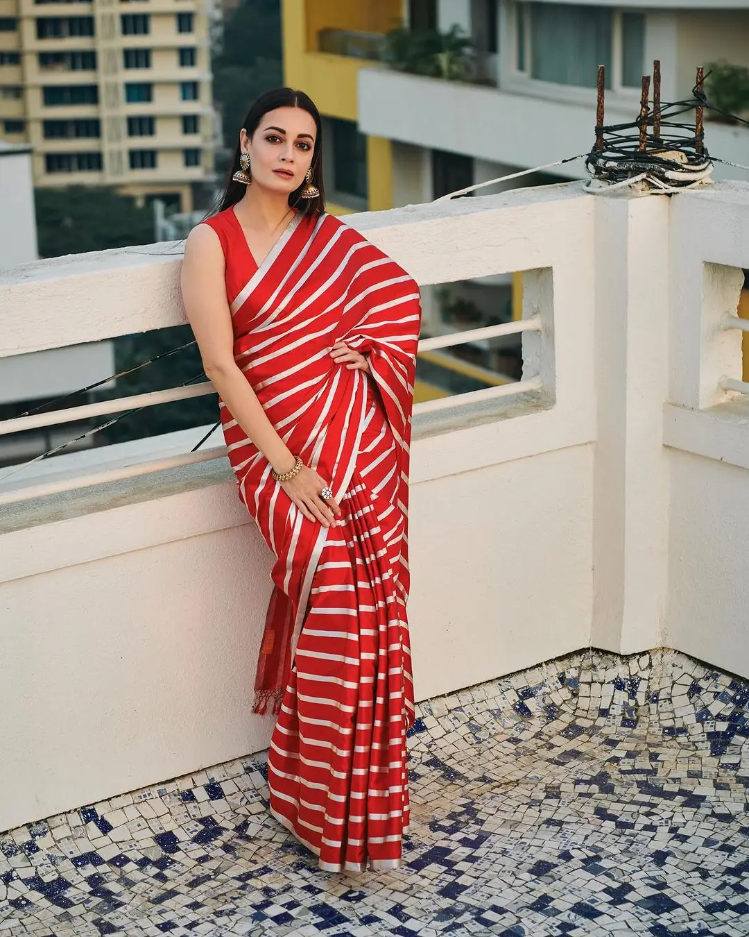 Dia Mirza In North Indian Traditional Red Saree Blouse